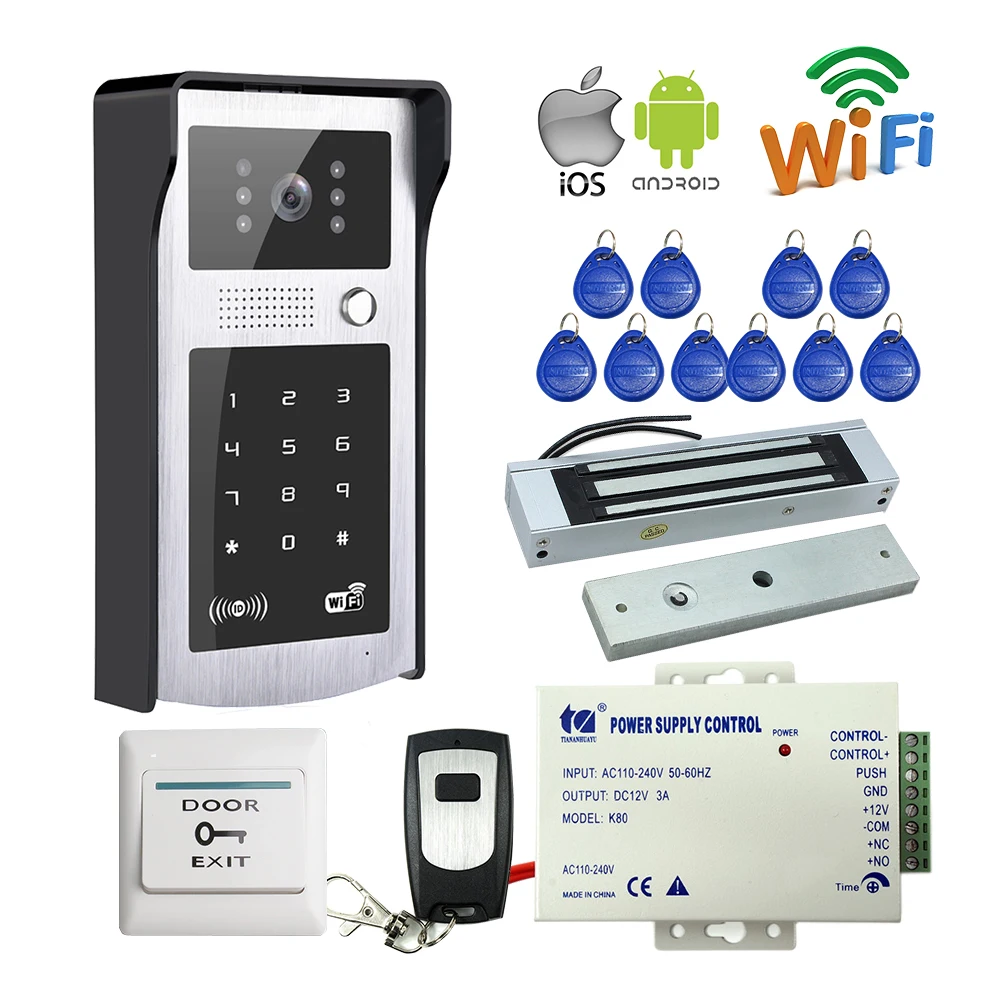 bilder für Freies Verschiffen Drahtlose Wifi Video-türsprechanlage Intercom Metall Türklingel Kamera für Telefon RFID Keypad Access Elektrische Magnetverschluss bilder für Freies Verschiffen Drahtlose Wifi Video-türsprechanlage Intercom Metall Türklingel Kamera für Telefon RFID Keypad Access Elektrische Magnetverschluss