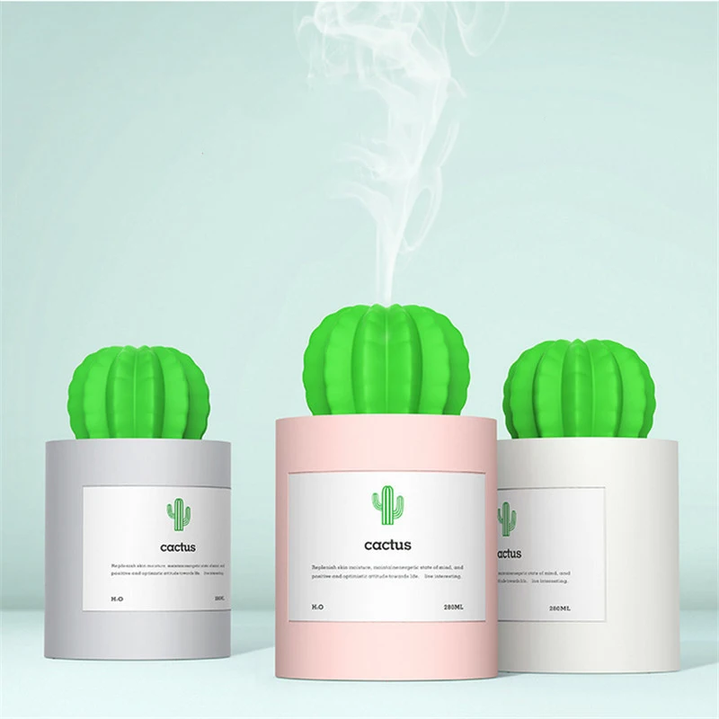 

280ML Cactus Ultrasonic Humidifiers Mist Maker Aromatherapy Diffuser Air Humidifier For Household Office