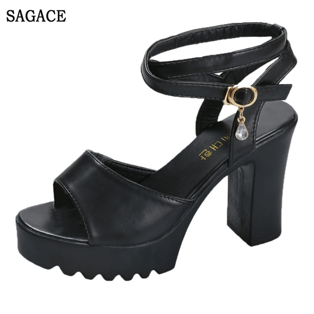 

SAGACE Women's Fashion Casual Crystal Solid Peep Toe Sandals High Heel Thick Heel Shoes Sexy High Quality Outsid Ladies Shoes