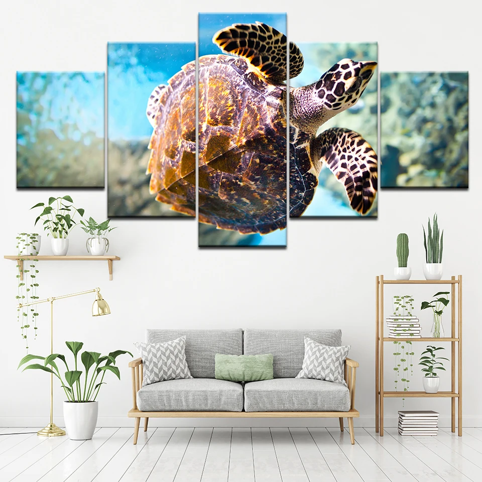 5 Panel Deep Sea Turtles Wall Art Picture Modern Home Decoration Living