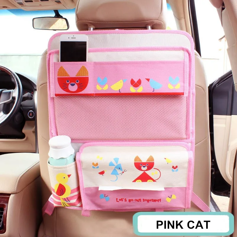 Милый мультяшный Складной автомобильный органайзер для детей, мульти карман, коробка для хранения, сумка, Оксфорд, обеденный стол, автомобильное сиденье, назад, органайзер, сумка - Название цвета: Pink Cate