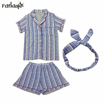 

Fashion new summer women pajamas short sleeve print female pajama 3 pieces girl's sleepwear pyjama set pijama feminino