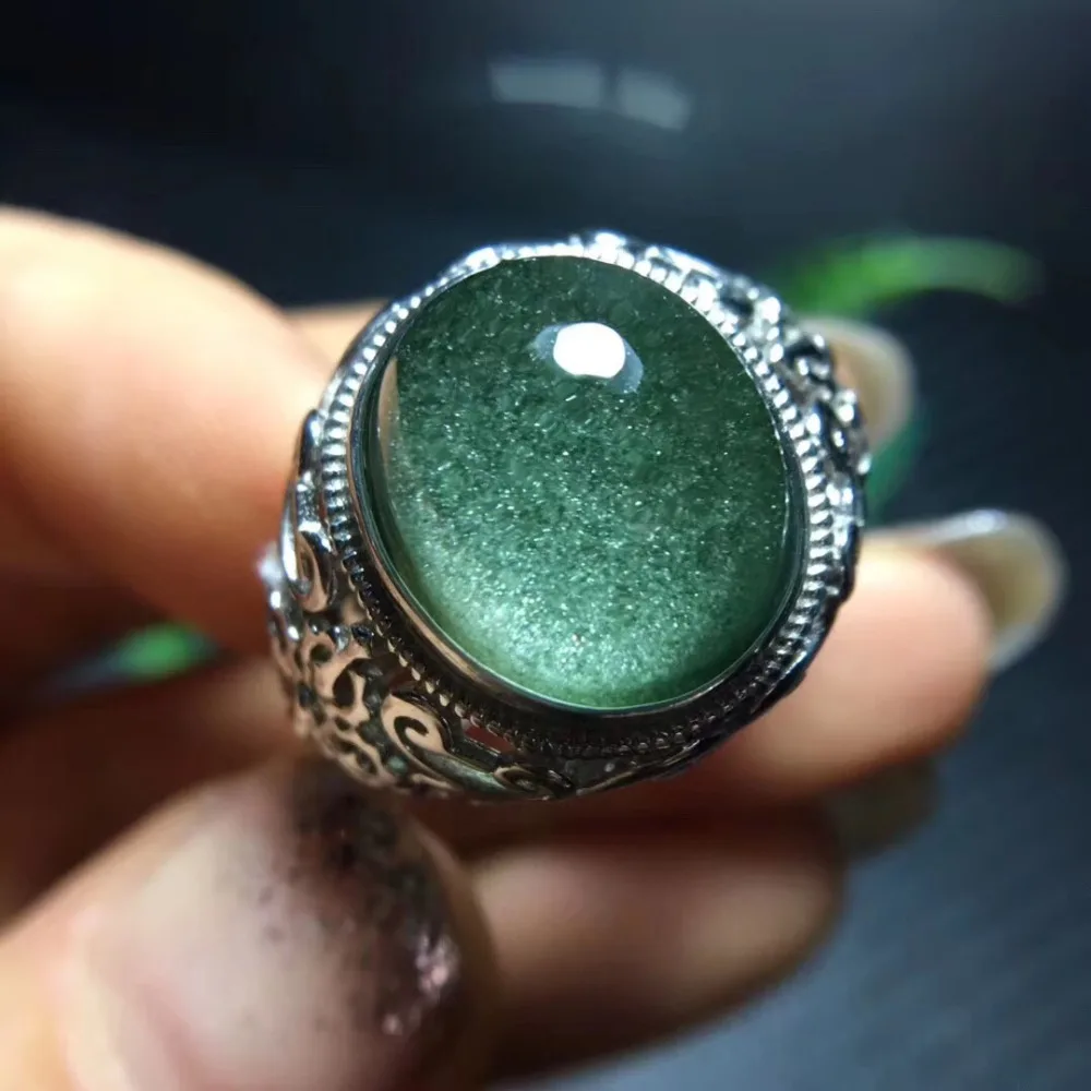 

14x11.6mm Natural Green Phantom Quartz Crystal Adjustable Ring 925 Silver Bead Lucky Love AAAAA Stone Ring Jewelry Drop Shipping