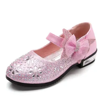 

New Fashion Sparkling Children Girls Wedding Shoes Girls Princess Shoes Korean Bow hot Small High-heeled Shoes