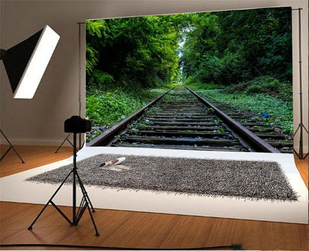 

Photography Backdrop Old Railroad Track Through Forest Photo Background Party
