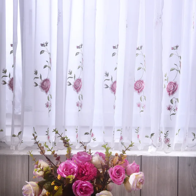 Rose Embroidery Curtains Filet Lace Window Curtain Panels Rose Embroidery Curtains Filet Lace Window Curtain Panels