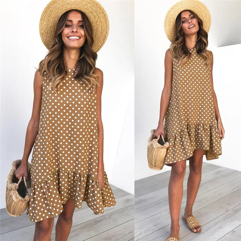 Summer Dress 2021 Women Ruffle Spring  Street Sexy Casual Slim Thin Beach Party O Neck Mini Polka Dot Dress Vestidos De Fiesta