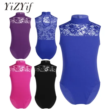 

YiZYiF Kids Girls Sleeveless Turtle Neck Lace Back Ballet Dance Gymnastics Ballet Tutu Leotard Jumpsuit Bodysuit SZ 5-14Y