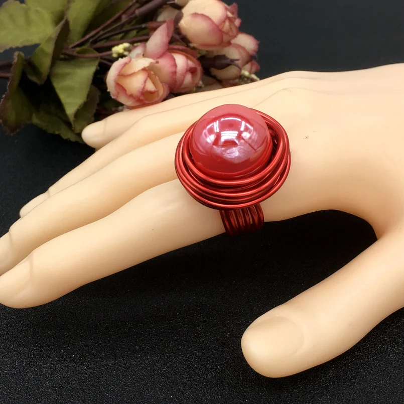 MANILAI Fashion Red Stoving varnish Acrylic Elegant Handmade Rings Women Wire Spiral Finger Statement Rings Party Accessories