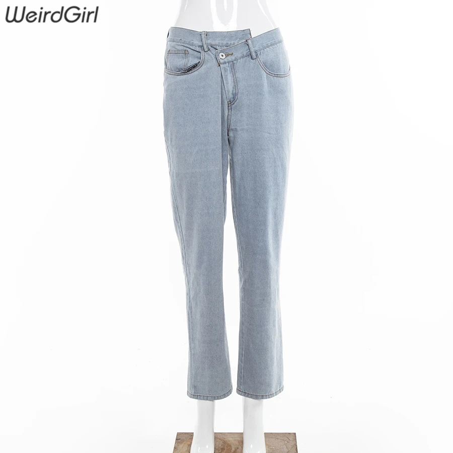 Weirdgirl, женские модные повседневные джинсы, длинные джинсовые штаны, одноцветные, с высокой талией, женские брюки, уличная одежда, штаны на пуговицах, Осенние