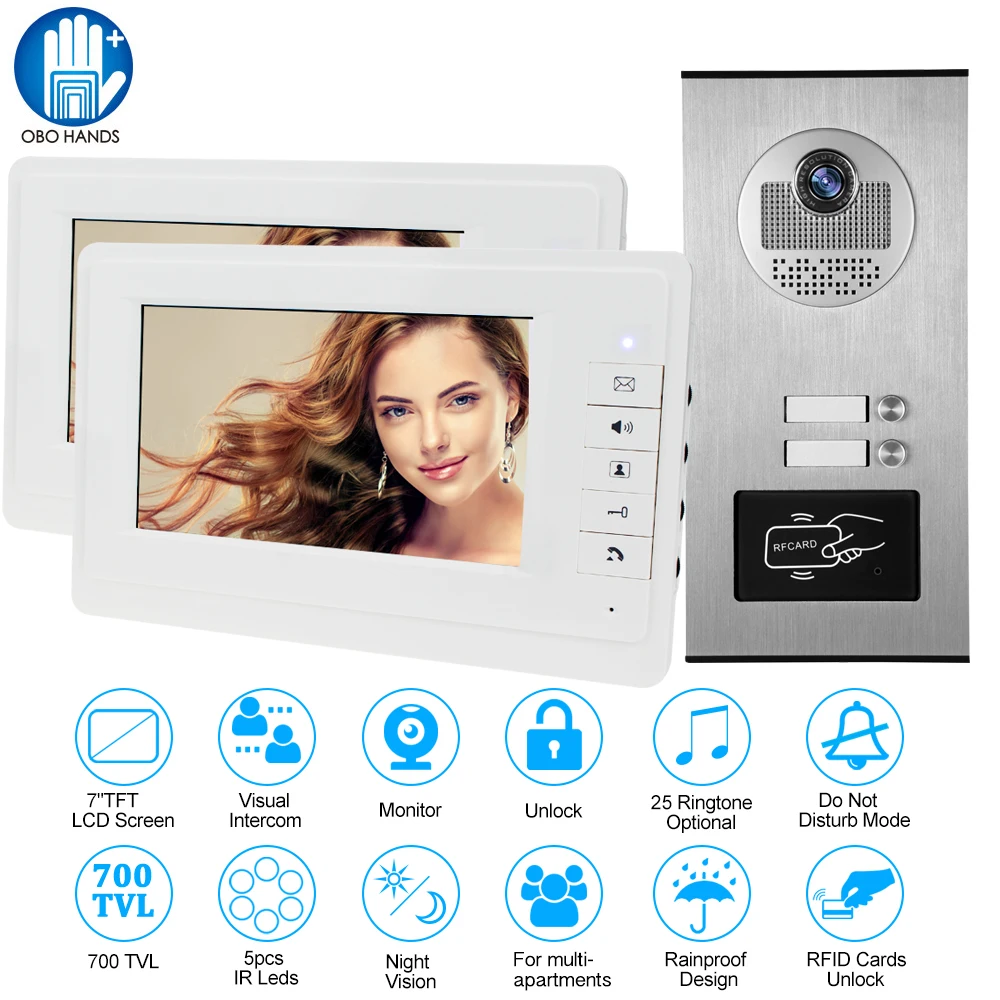 US $144.98 Wired Home 7 Color Video Intercom Rfid Camera Door Bell With 234 Monitors Video Door Phone 500 User For Multi Apartments