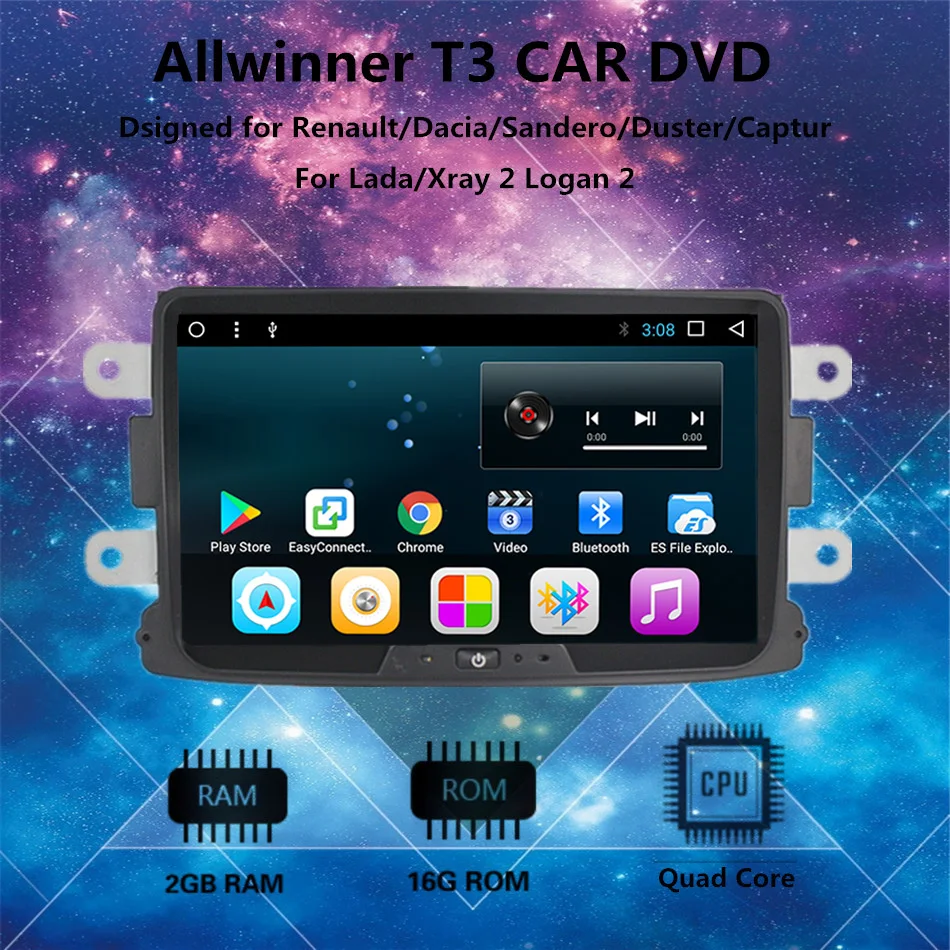 Top 8" Android7.1 car radio player gps navigation for Lada Xray 2/Dacia/Duster/Logan/Sandero car multimedia player CANBUS 0