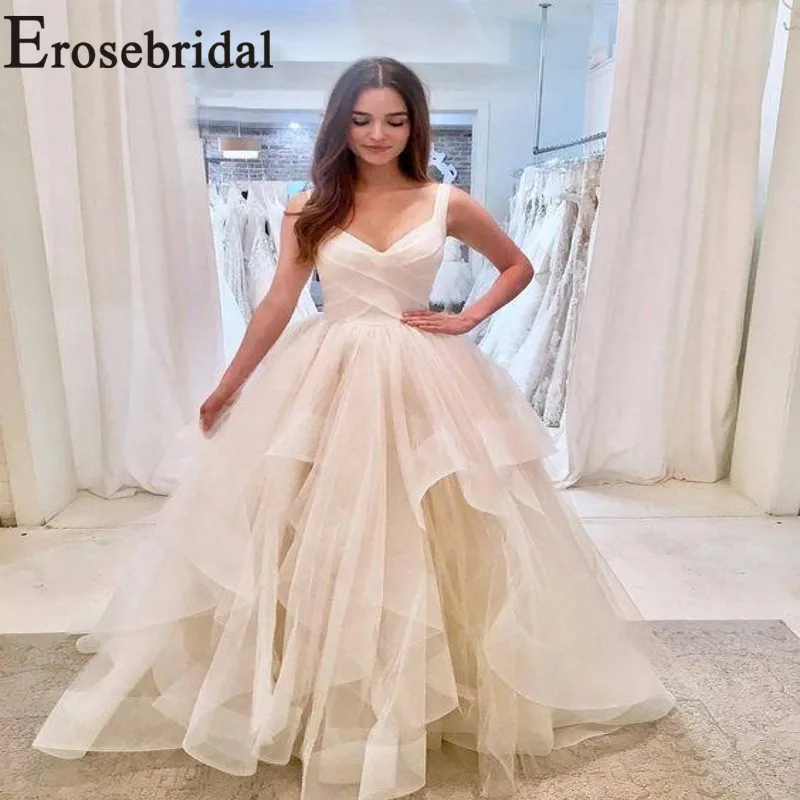 

Erosebridal New Arrival 2019 V-Neck Wedding Dresses Tulle Wedding Gown Spaghetti Straps Bridal Dress vestido de novia