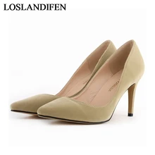 2018 Fashion Big Size 34-42 Women Nude Color High Thin Heels Pumps Brand Slip On Pointed Toe Suede Dress Shoes NLK-A0064 ladies suede size 33 4 34 2017 gray medium wine red slip on cute pumps thin high heels bow pointed toe kitten china new chinese