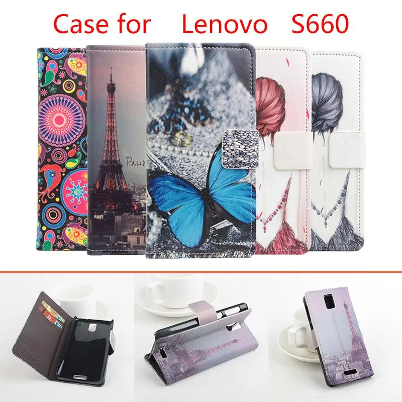 

Printed Butterfly Flower Cases For Lenovo S660 Phone Case Cover with Stand Function and Bank Card Holder