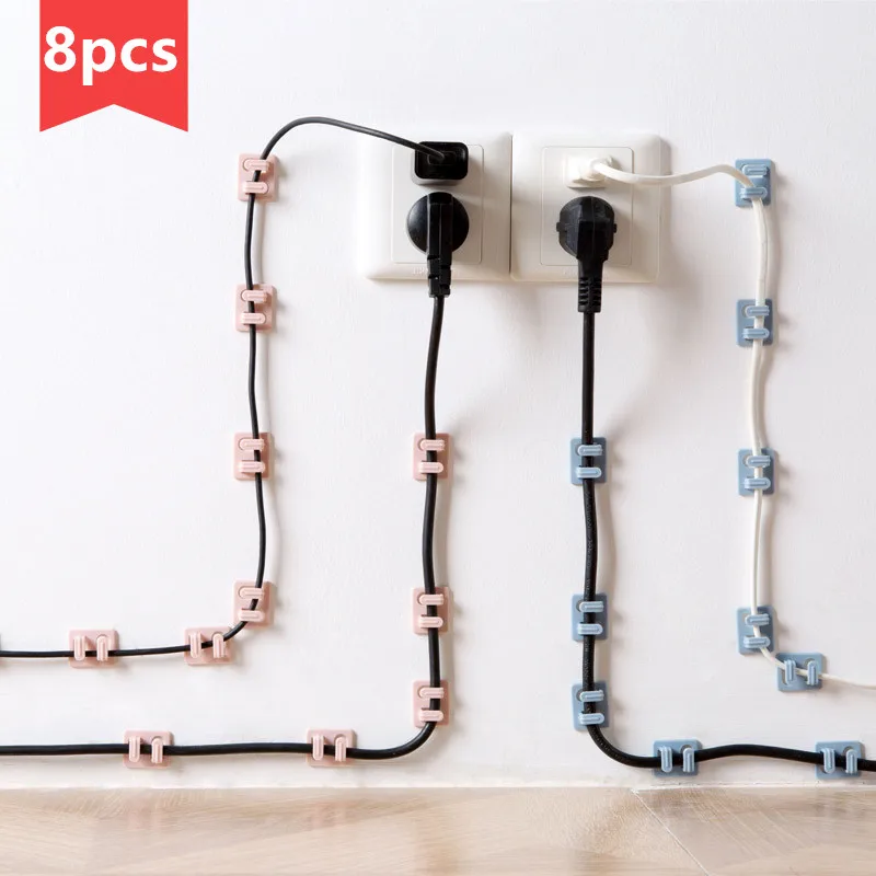 8pcs Self adhesive Wire Retainer Clip Desktop Organizer Solid Line