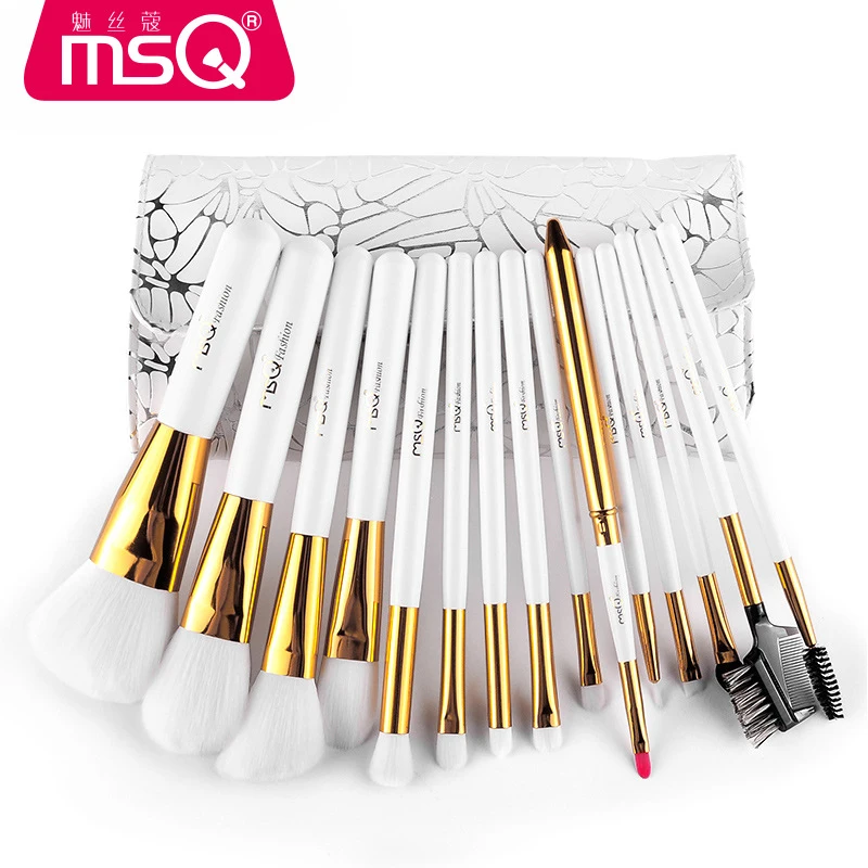 

MSQ Professional Makeup Brushes Set High Quality 15 Pcs Makeup Tools Kit Premium Full Function Blending Powder Foundation Brush