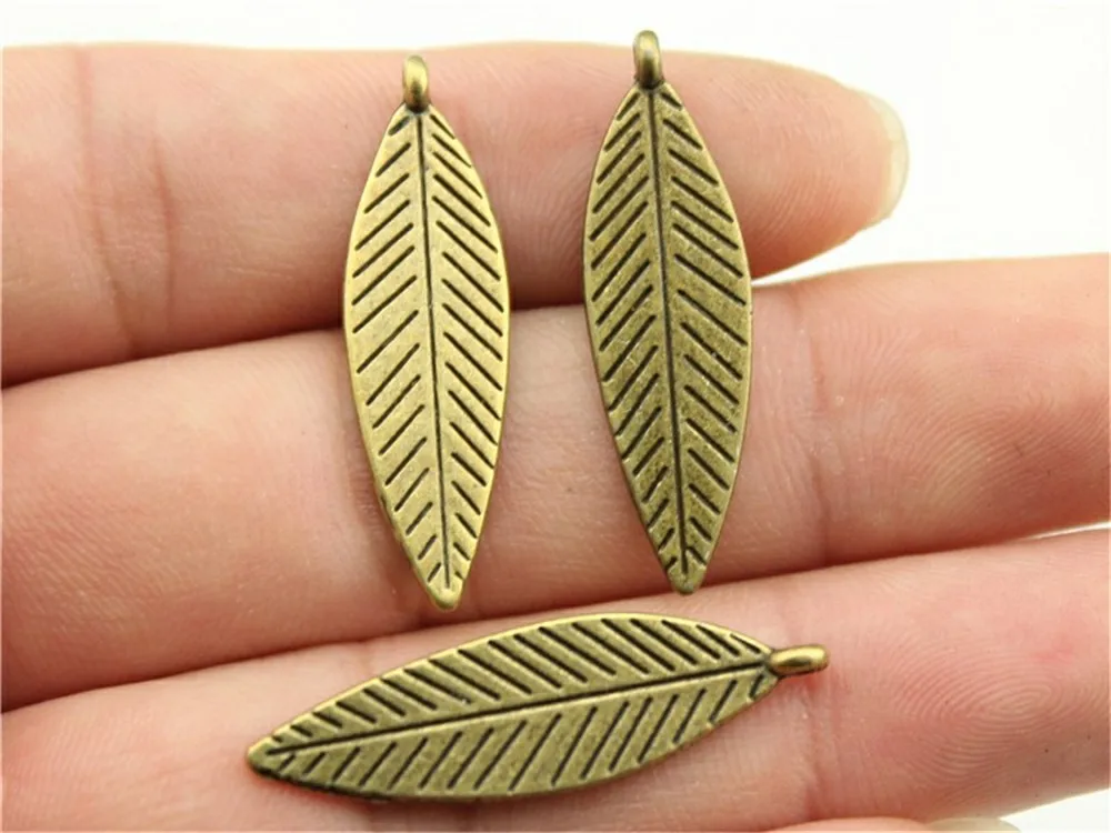 

WYSIWYG 15pcs 33x10mm Vintage Leaf Pendants Charm For Jewelry Making Antique Bronze Color Leaf Pendants Charm Leaf