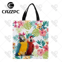 Тропический акварельный цветок алый Ара шаблон индивидуальный принт водонепроницаемый нейлон тканевая сумка-шоппер Подарочная сумка Упаковка из 2
