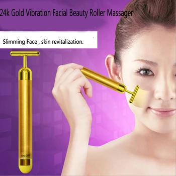 

Slimming Face 24k Gold Vibration Facial Beauty Roller Massager Stick Lift Skin Tightening Wrinkle Stick Bar Face Skin Care