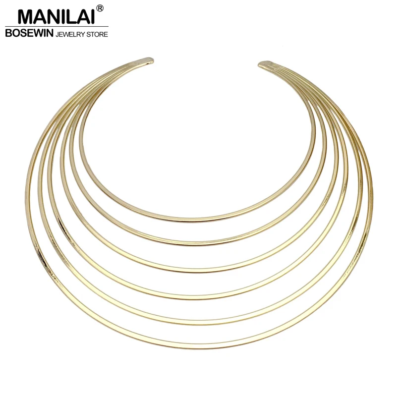 

MANILAI Wide Metal Layered Chokers Indian Necklace For Women Fashion Jewelry Maxi Collar Statement Necklaces Alloy Torques 2018