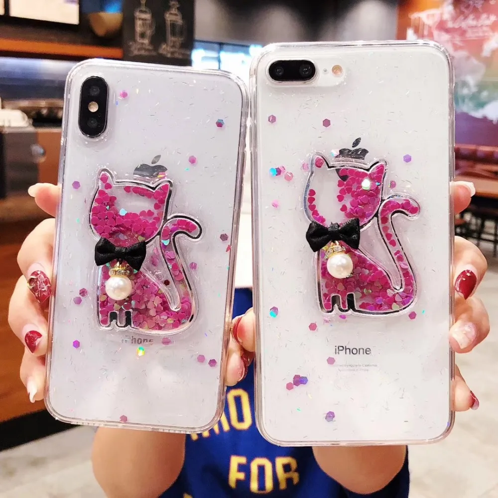 

For iPhone XS Max XR X 8 7 6 6S Plus Cover Cascades Lucky Cat Money Piggy Bank Glitter Soft TPU Case