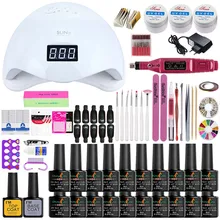 54 Вт/48 Вт/36 Вт УФ светодиодный светильник маникюрный набор выберите 20 Цветной Гель-лак основа верхнее покрытие маникюрные наборы электрическая ручка для маникюра инструмент для дизайна ногтей
