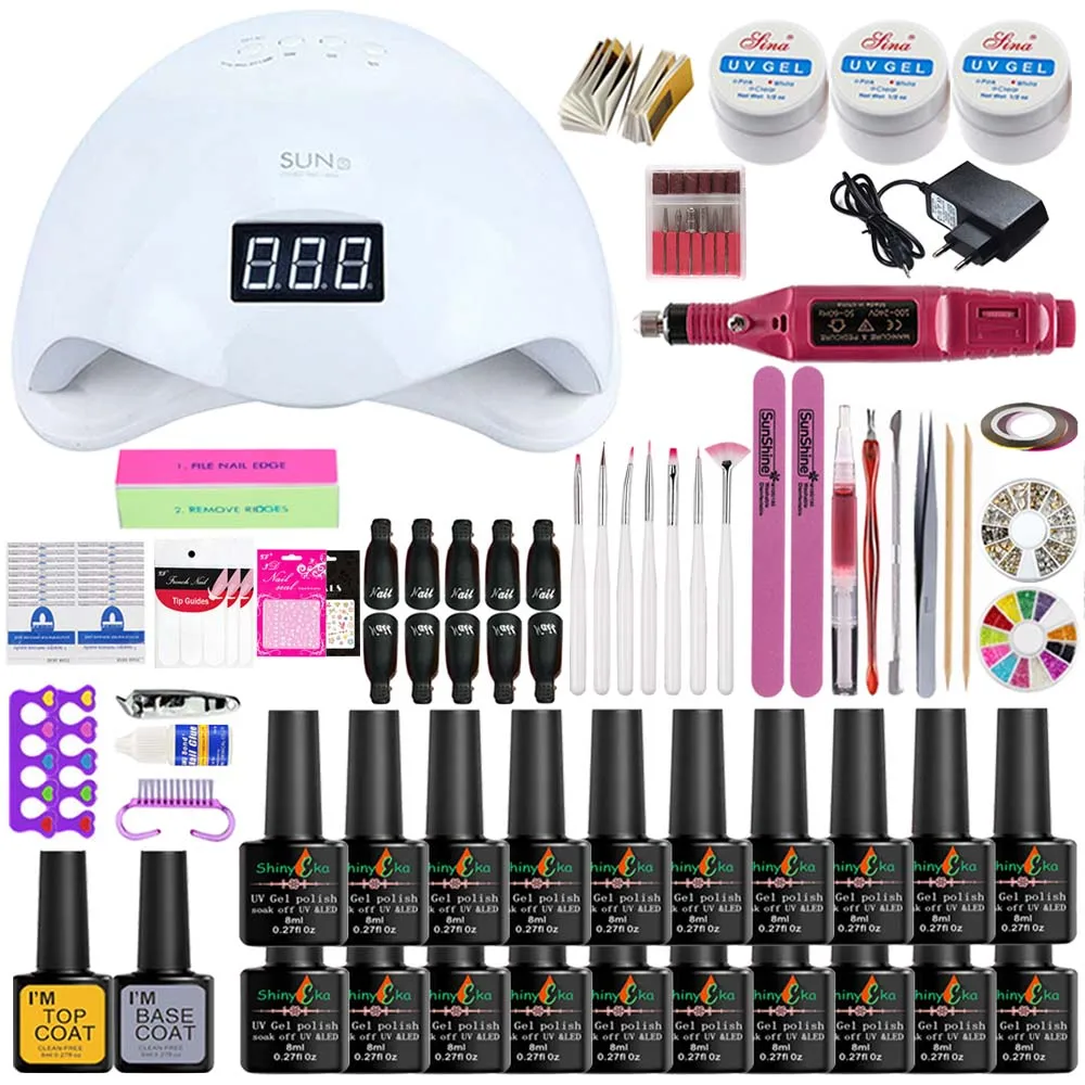 

54w/48w/36w Uv Led LampManicure Set Choose 20 Colors Gel Polish Base Top Coat Nail Kits Electric Manicure Handle Nail Art Tool