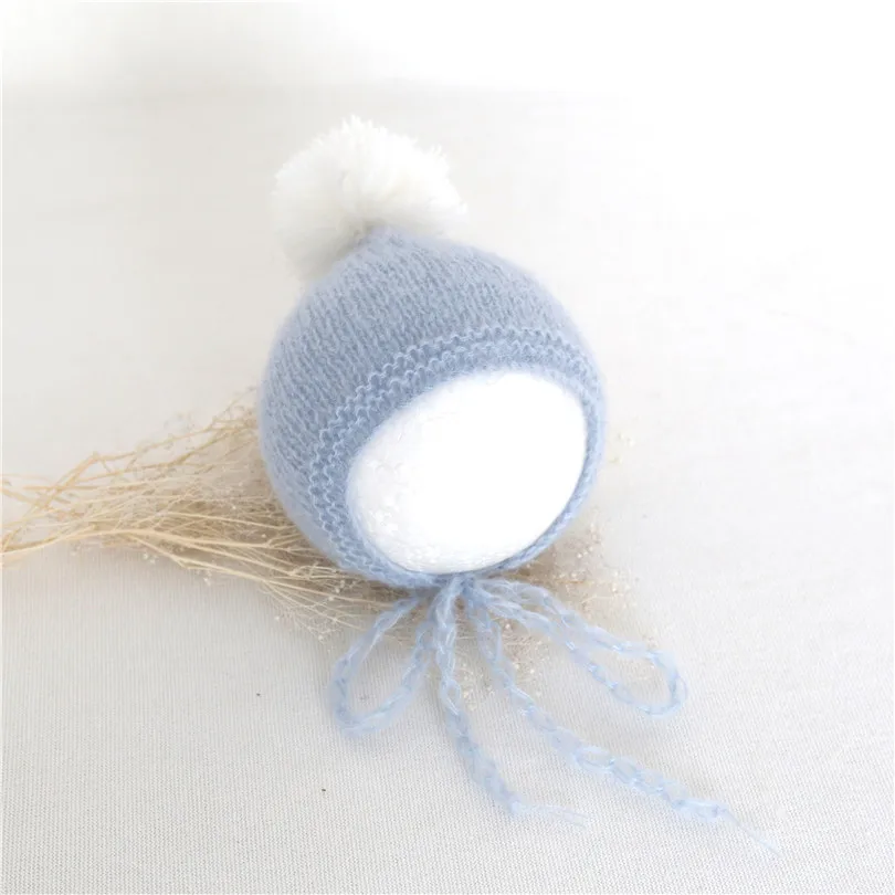 White Newborn Mohair Hat Bonnet Crochet Unisex Baby Bonnet Luxury Newborn Photography Hat Infant Cap Photo Props Baby Beanie - Цвет: as photo