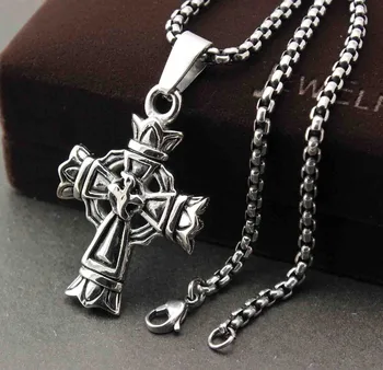 

316L Stainless Steel Vintage Celtic Cross Pendant Necklace + Chain Mens Jewelry
