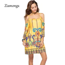 Ziamonga vestido de verano 2019 Casual Slash cuello de talla grande Vestidos Vintage Hippie bohemio vestido estampado Tribal Boho ropa