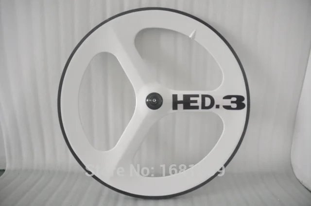 Cheap 1Pcs white color 700C tubular rim Road Track Fixed Gear bicycle full carbon fibre 3 spokes bike wheelsets with hub Free shipping