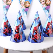 6 шт. 20*14,5 см бумажные колпаки для праздника супергерой Человек-паук картон тематическая бумага шапка для детей мальчик девочка день рождения украшения