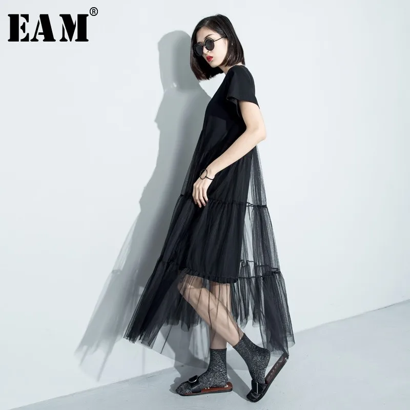

[soonyour] 2016 Summer Europe and solid color stitching loose short-sleeved swing perspective gauze dress women wholesale 3361