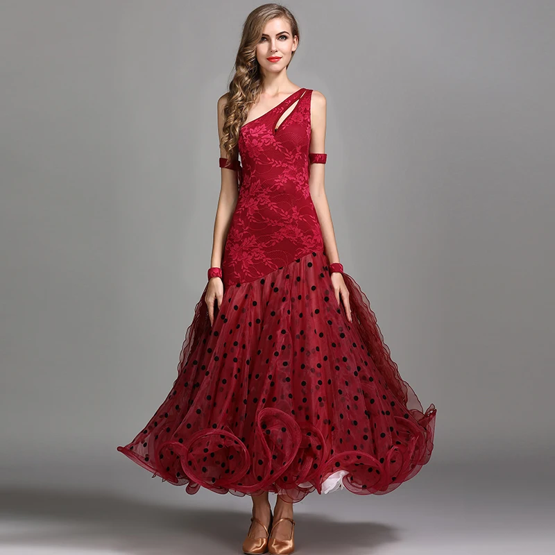 Платья для конкурса бальных танцев стандартное платье foxtort стандартные платья для общественных мероприятий с бахромой светящиеся костюмы вальс танцевальное платье в горошек - Цвет: red