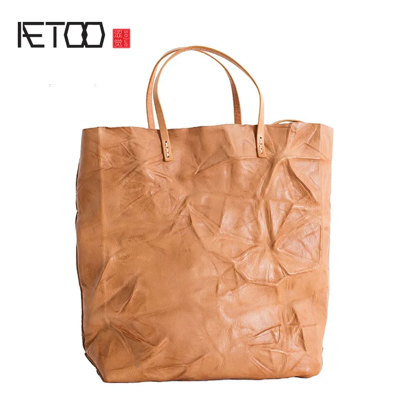 

BJYL Tote bag handbag new original design handmade leather portable first layer leather large capacity soft shoulder bag