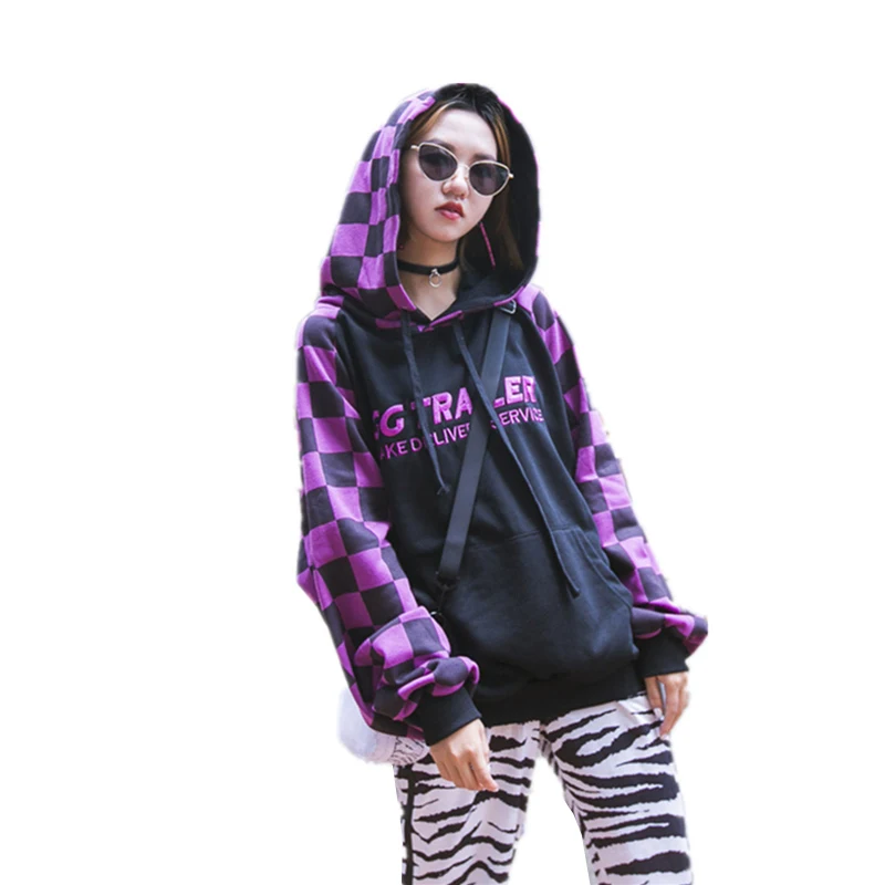 

Female Autumn Tops Harajuku Long Sleeve Hoodies Lady Fashion Letter Embroidery Lattice Patchwork Oversize Loose Sweatshirts Z82