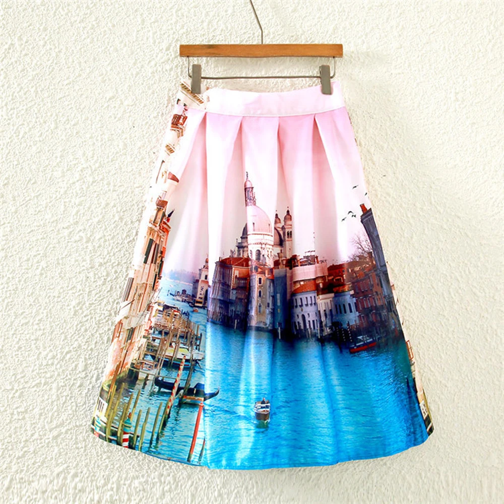 

Summer skirt 2019 new casual versatile silk satin printed elastic waist side zipper smock thin beach A word skirt female