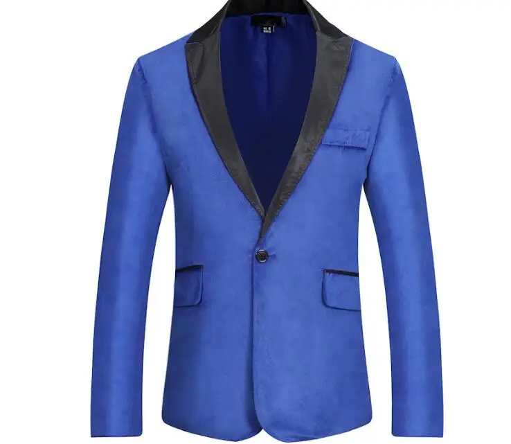 Men's Autumn Winter Velvet Wine Red Fashion Leisure Suit Jacket Wedding Groom Singer Slim Fit Blazer