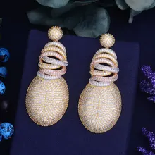 GODKI 63mm x 27mm Moda AAA Zirconia Cúbico Brillante Elegand Flor de Las Mujeres Pendientes de Joyería de Moda