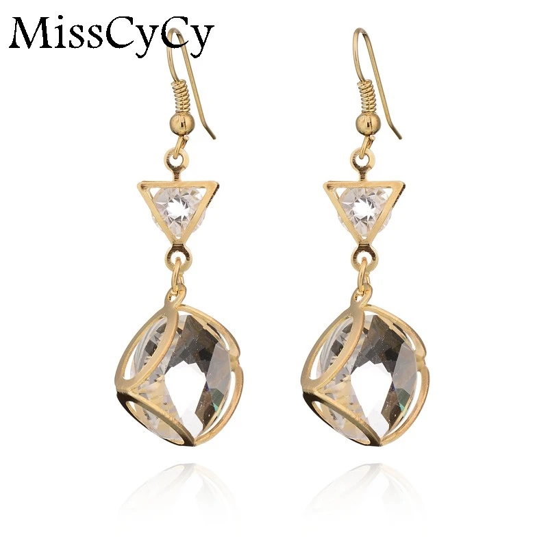 

MissCyCy Popular Fashion Earring Women Fine Jewelry Pending Geometric Crystal Drop Earrings For Girls