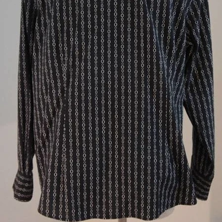 CHARTER CLUB Womens 14 14W LS Button Down Dress Shirt Black Grey Chain Stretch (3)