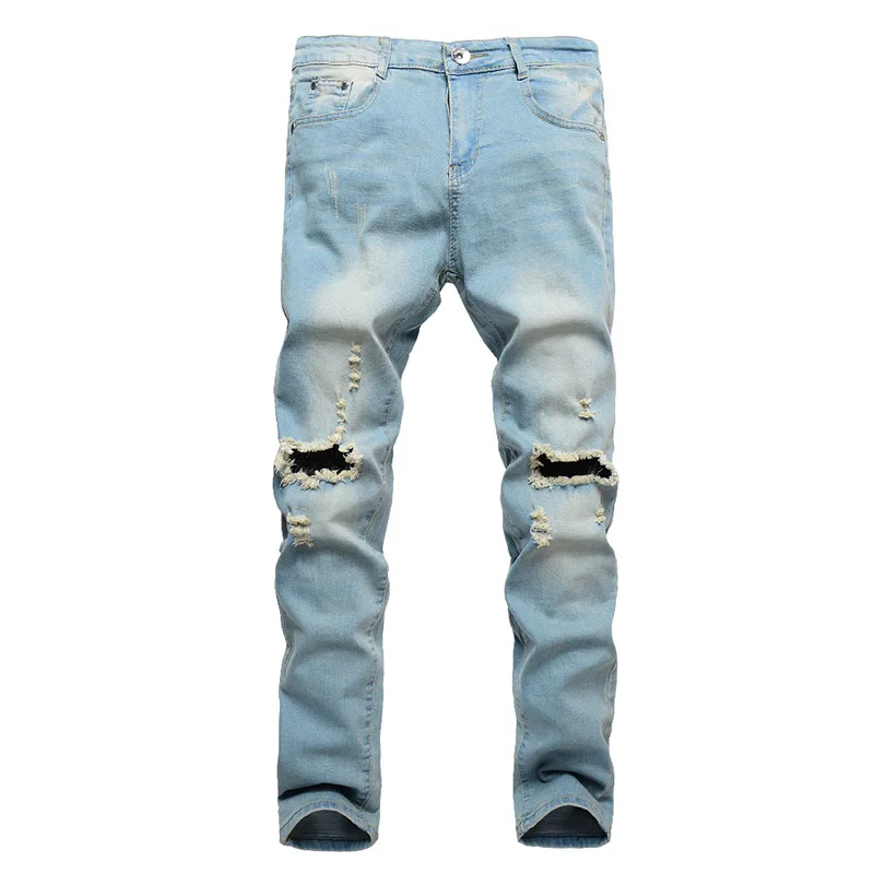 

2018 New Ripped Jeans Men Patchwork Hollow Out Printed Beggar Cropped Pants Man Cowboys Demin Pants Male