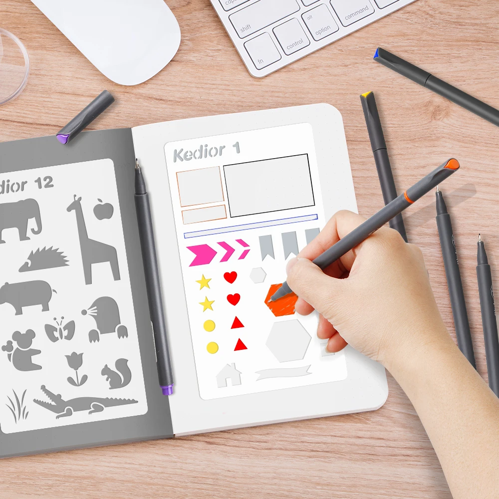 Bullet Journal принадлежности 10 Цветной фломастеров и 12 Пластик планировщик Трафареты