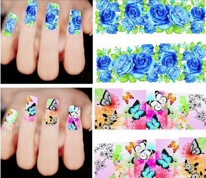 Bittb 50pcs/set Flower Nail Stickers Decals Slider Wraps For Nails Art Decor Manicure Water Transfer Sticker Tips