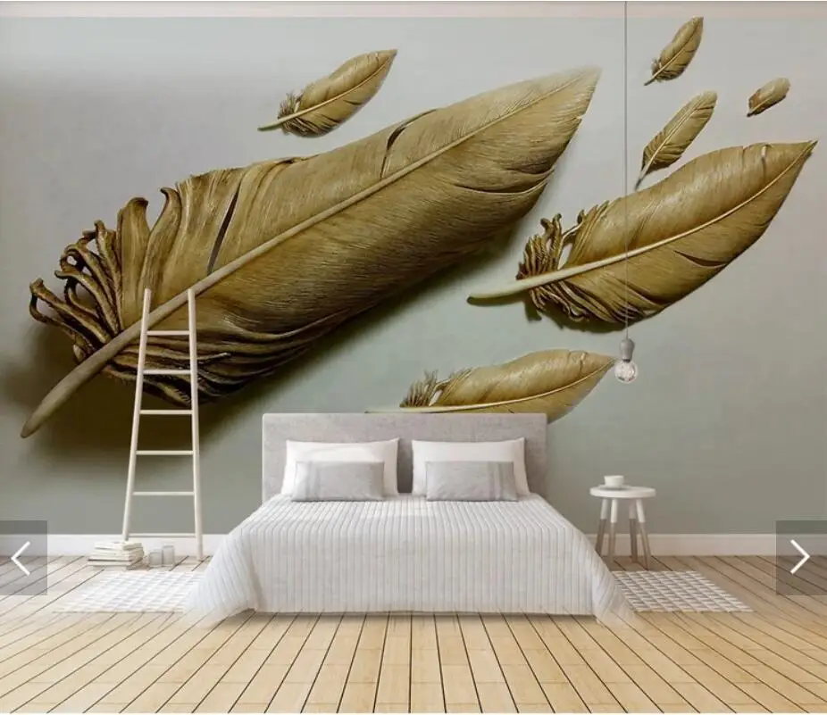 3D 8D Embossed Gold Leaf Wall Mural Photo Wallpaper for Living Room