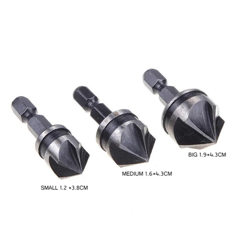 1/4 Hex Shank Countersink Drill Bit 5 Flute 90 Degree Woodworking Chamfer Counter Sinks 12-19mm Chamfering Debur Countersink