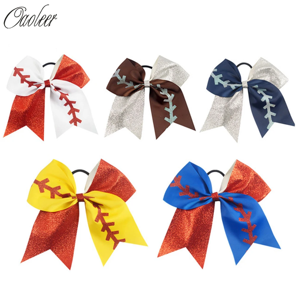 

2Pcs/lot 7" Big Glitter SoftBall Cheer Bow With Black Band For Girls Handmade Cheerleading Hair Bows Kids Hair Accessories