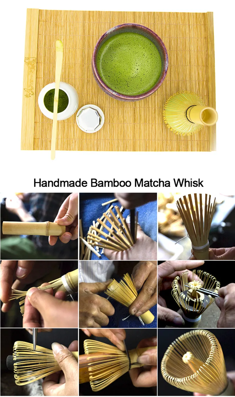 Golden Bamboo Matcha Whisk Practical Long Handle Bamboo Chasen 45 Matcha Powder Whisk Green Tea Chasen Brush Tool & Holder (6)