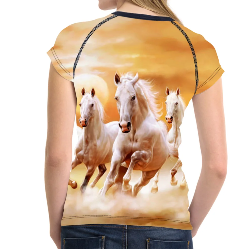 Forudesigns/3D SMART Crazy Horse печатных Для женщин футболка для девочек Новинка дышащий Бег с короткими рукавами Футболки Топы корректирующие женственный